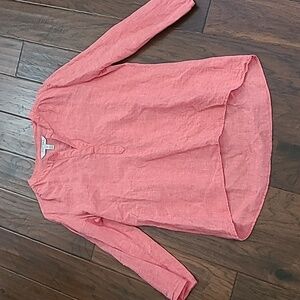 Ellen Tracy Red/White Blend Linen Blend Tunic size Large